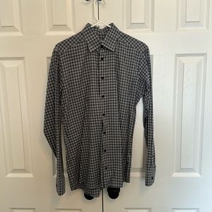 Eton blue tan and brown plaid button up shirt size medium (39 slim 15.5)